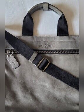 COACH Gray Leather Laptop Messenger Bag. Large Vintage.